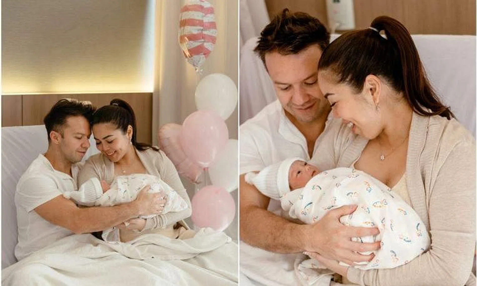 Kiss92 deejay Charmaine Yee and her husband Camilo Paredes with their first child, Mila Paredes, born last Tuesday.