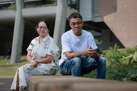 Mr Mason Lim with his lecturer Dr Jinna Tay, a senior lecturer in communications and new media at NUS, at University Town on July 4.