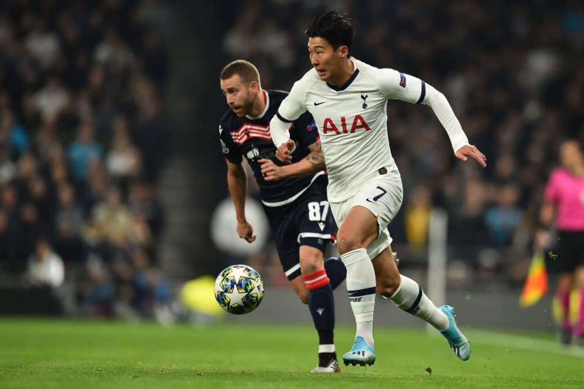 Son Heung Min starring for Tottenham Hotspur in their 5-0 win over Red Star Belgrade.
