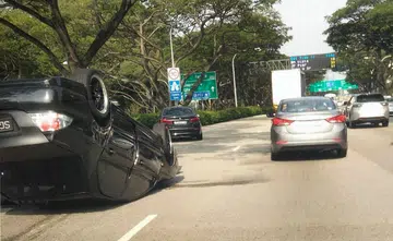 Cars overturn on ECP, Seletar West Link