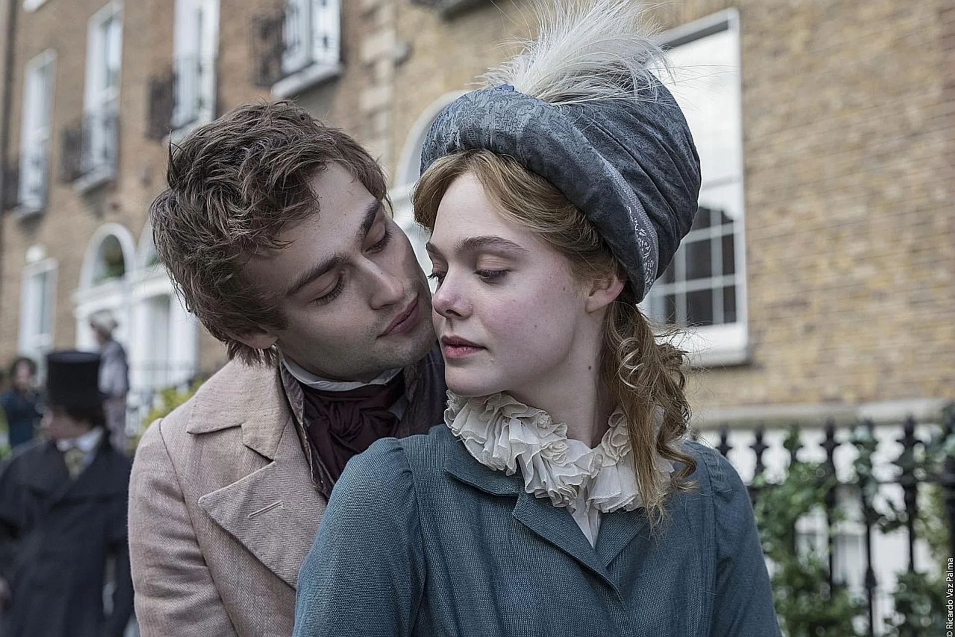 Mary Shelley (Elle Fanning) embarks on a torrid love affair with Percy Shelley (Douglas Booth), a married man, in the movie. 