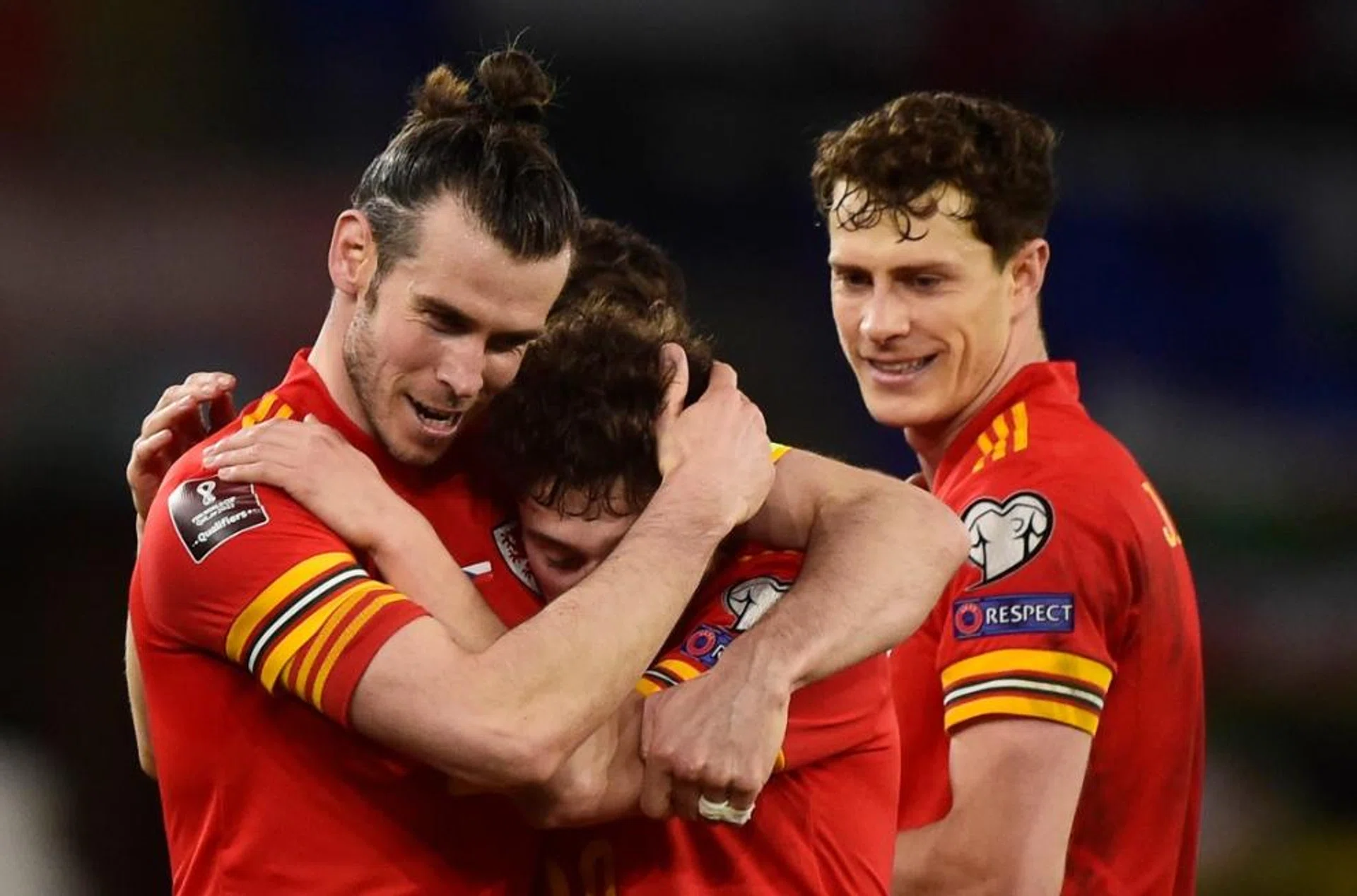 Gareth Bale (left) marked his 90th cap in style, providing an assist for matchwinner Daniel James (centre) in Wales' 1-0 victory over the Czech Republic. 