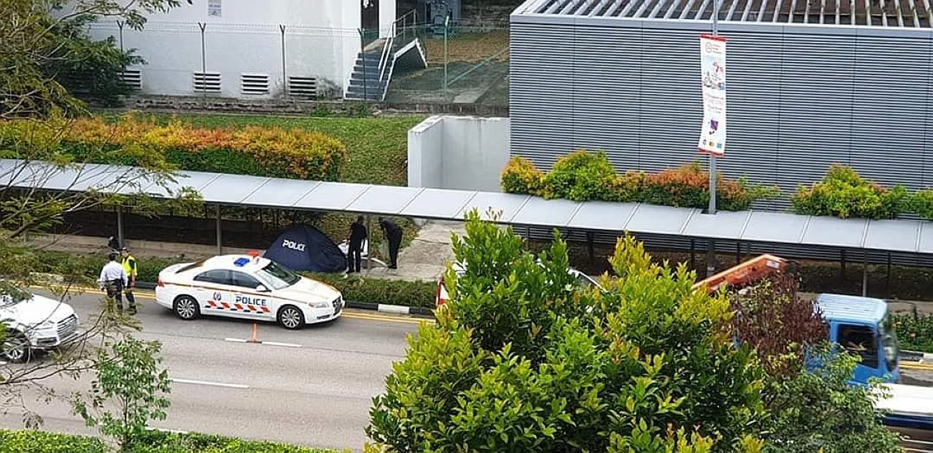 Ms Lyn Ocampo Santos was walking on the covered walkway (above) when the accident happened.