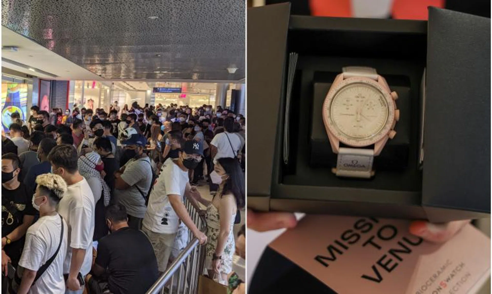 People queueing at the Swatch outlet in Ion Orchard for the Omega x Swatch collection on March 26, 2022.