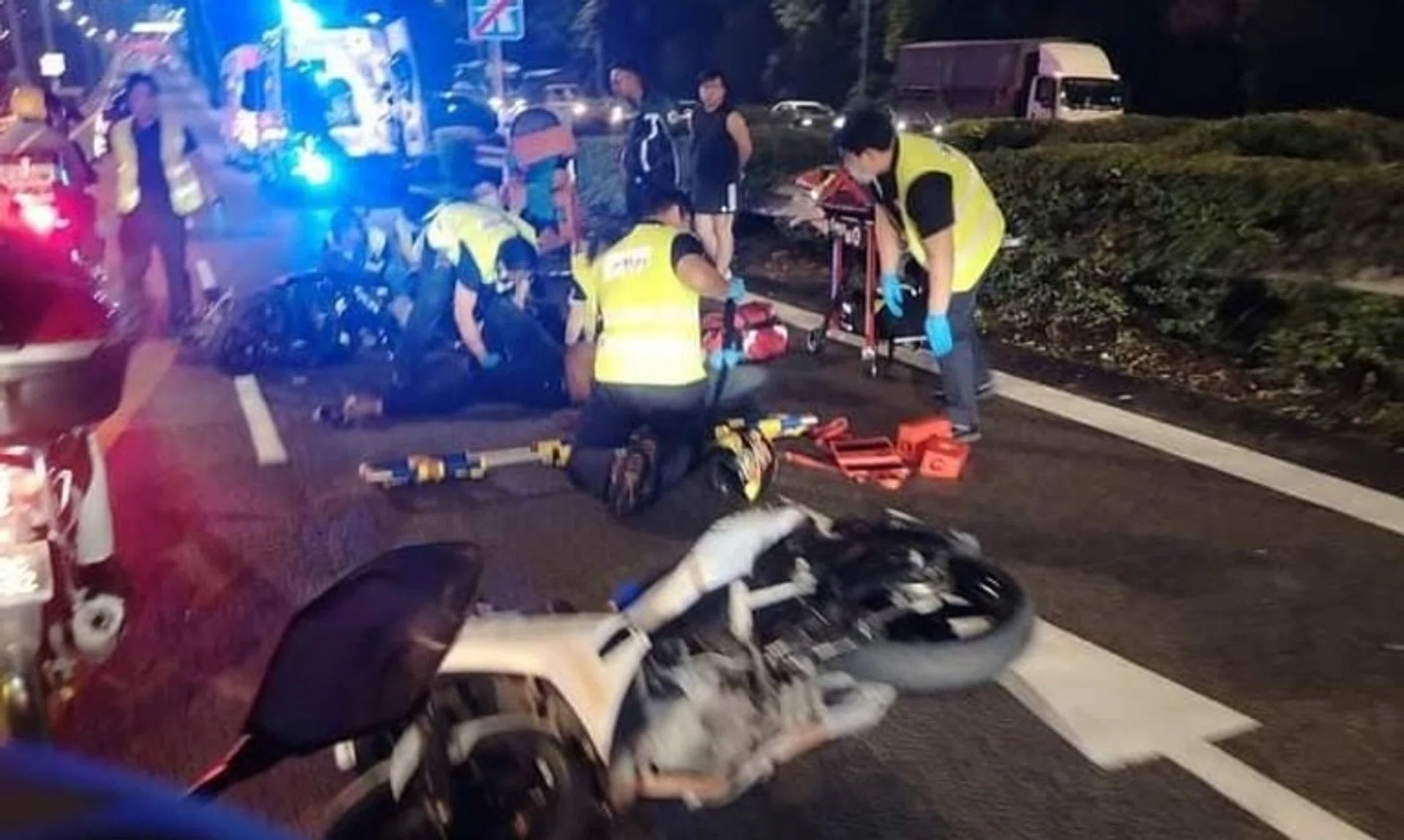 Photos on Facebook showed first responders around motorcycles lying on the ground at what appears to be the accident site.
