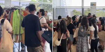 Women show trashy behaviour for trendy clothes at Expo sale