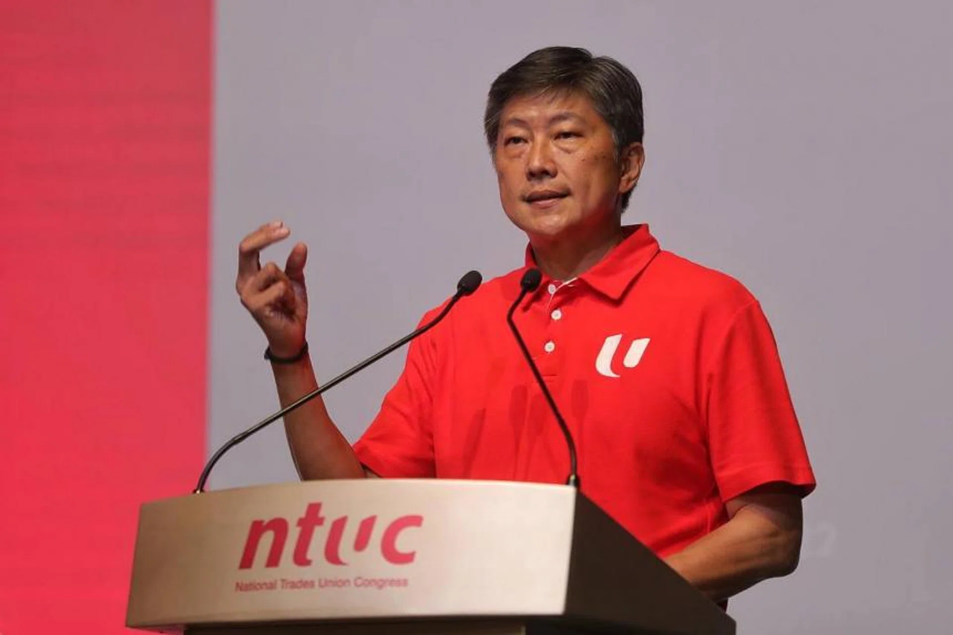 NTUC secretary-general Ng Chee Meng speaking at the May Day rally on May 1, 2022. 