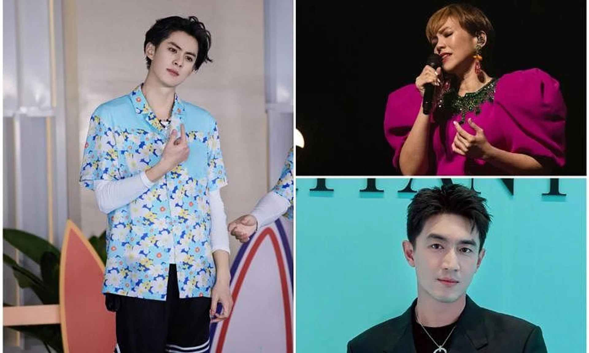 (Clockwise from left) Chinese actor Dylan Wang, Singaporean singer Kit Chan and Chinese actor Lin Gengxin will be attending the Yuewen Global IP Awards.