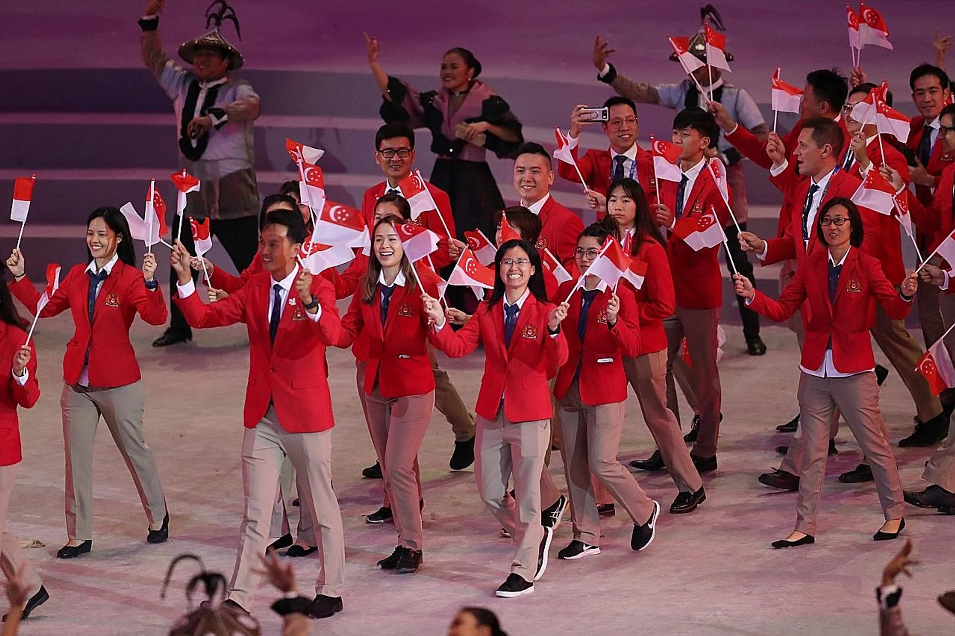 Singapore athletes at the SEA Games opening ceremony in the Philippine Arena on Saturday. 