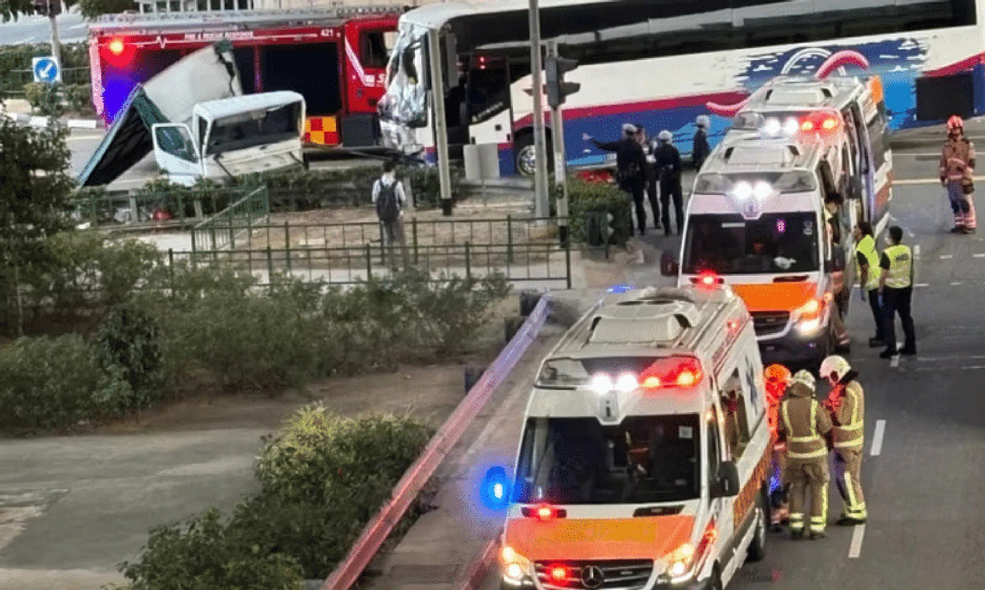Six of the people involved in the accident were taken to Ng Teng Fong General Hospital and one to National University Hospital, said SCDF. 