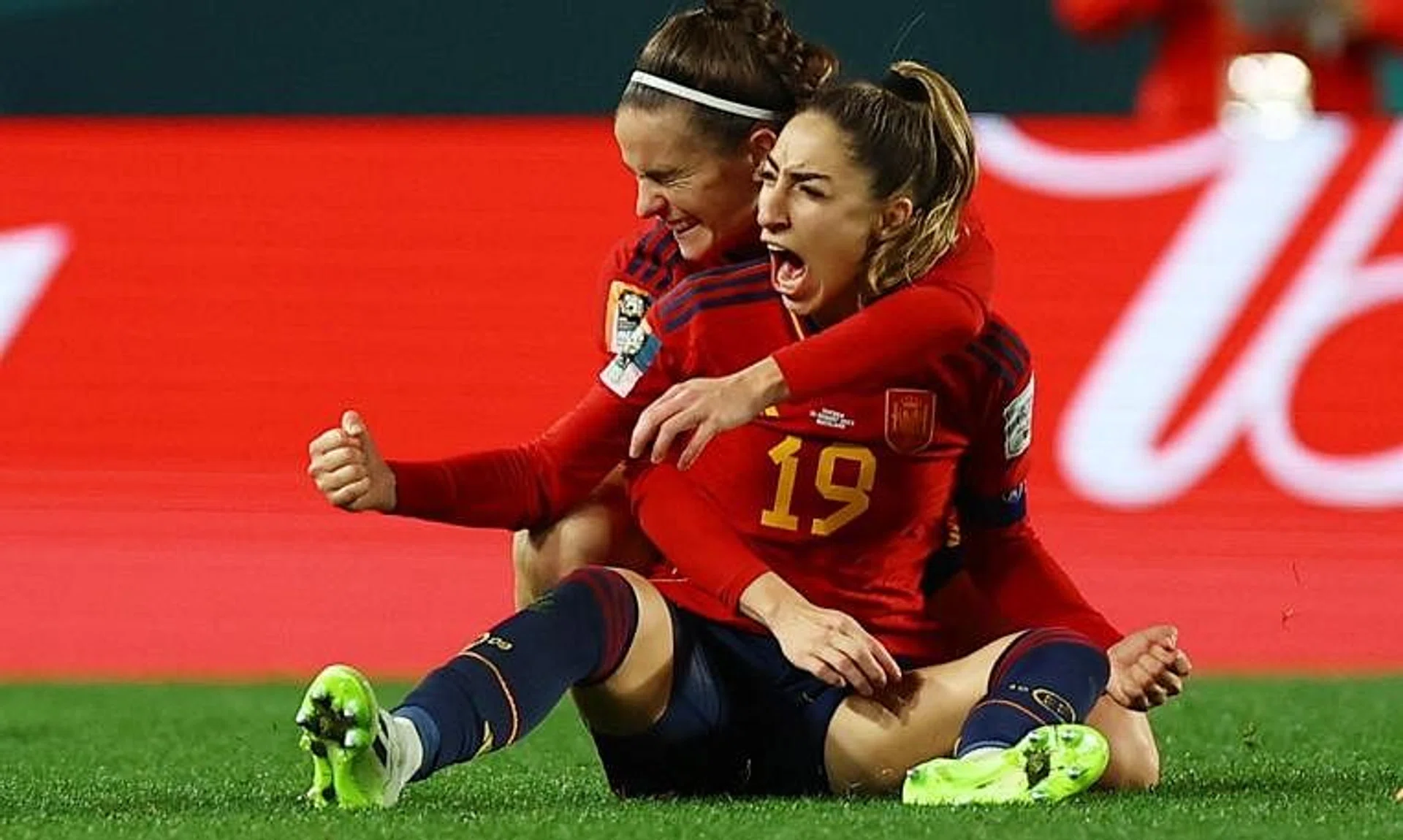 Spain's Olga Carmona (#19) celebrating after scoring her team's second goal against Sweden on Aug 15.