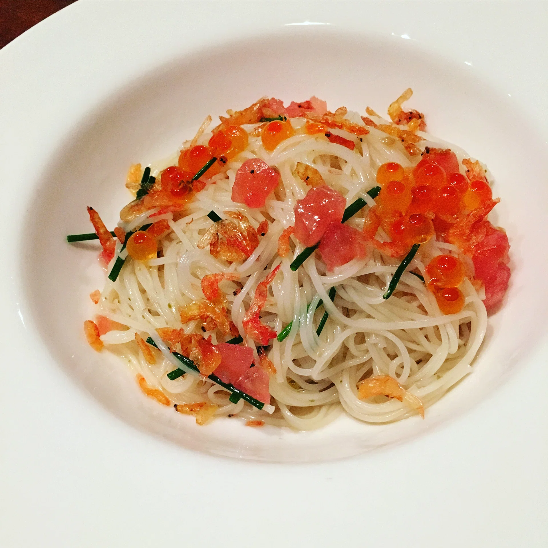 "This place has been described as the best kept secret for oysters. You may want to pair your oyster or sashimi platter with their chilled cappellini ($15). It's a pretty plate of Japanese angel hair, ikura, sakura shrimp and dashi.