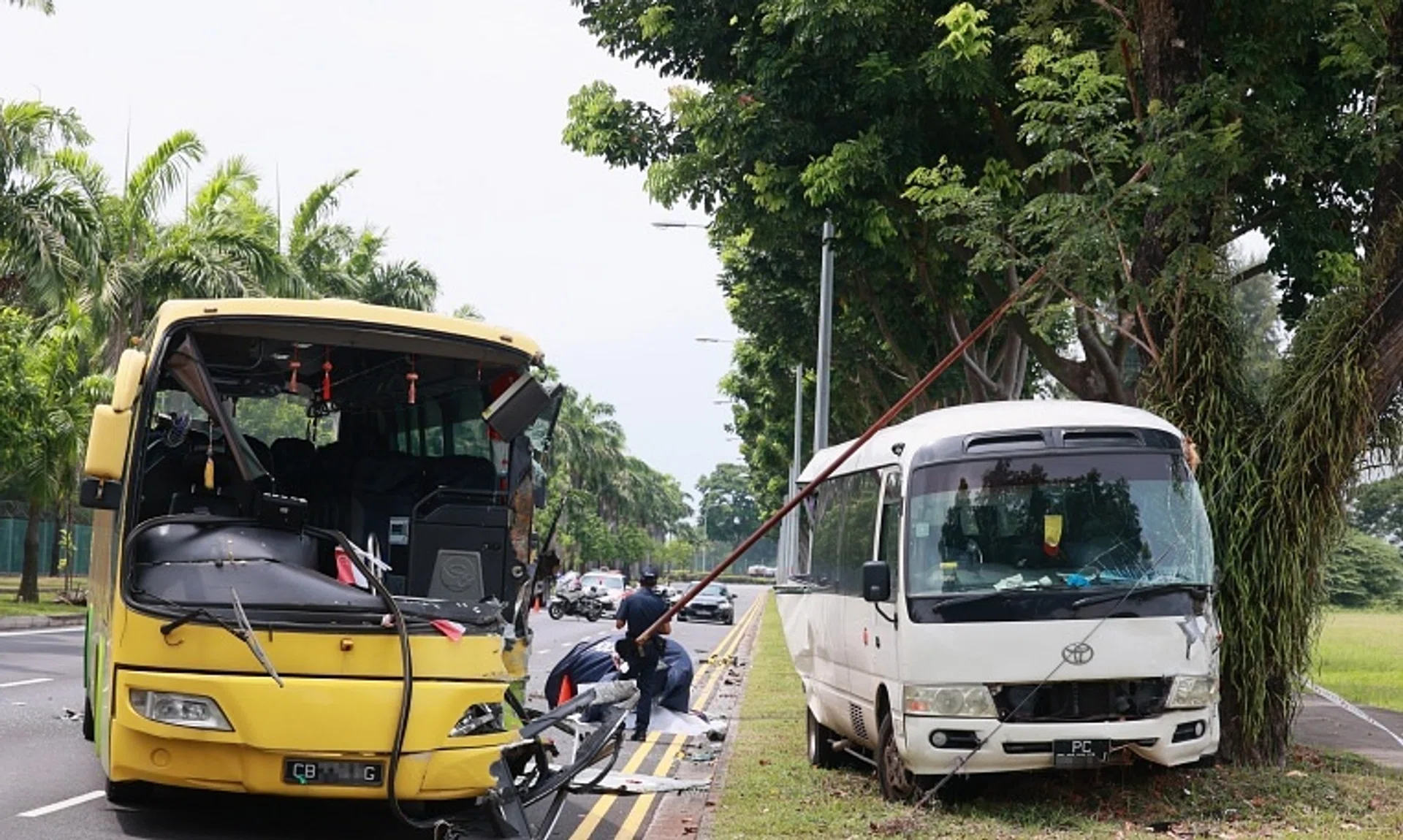 A 64-year-old male bus driver was pronounced dead at the scene.