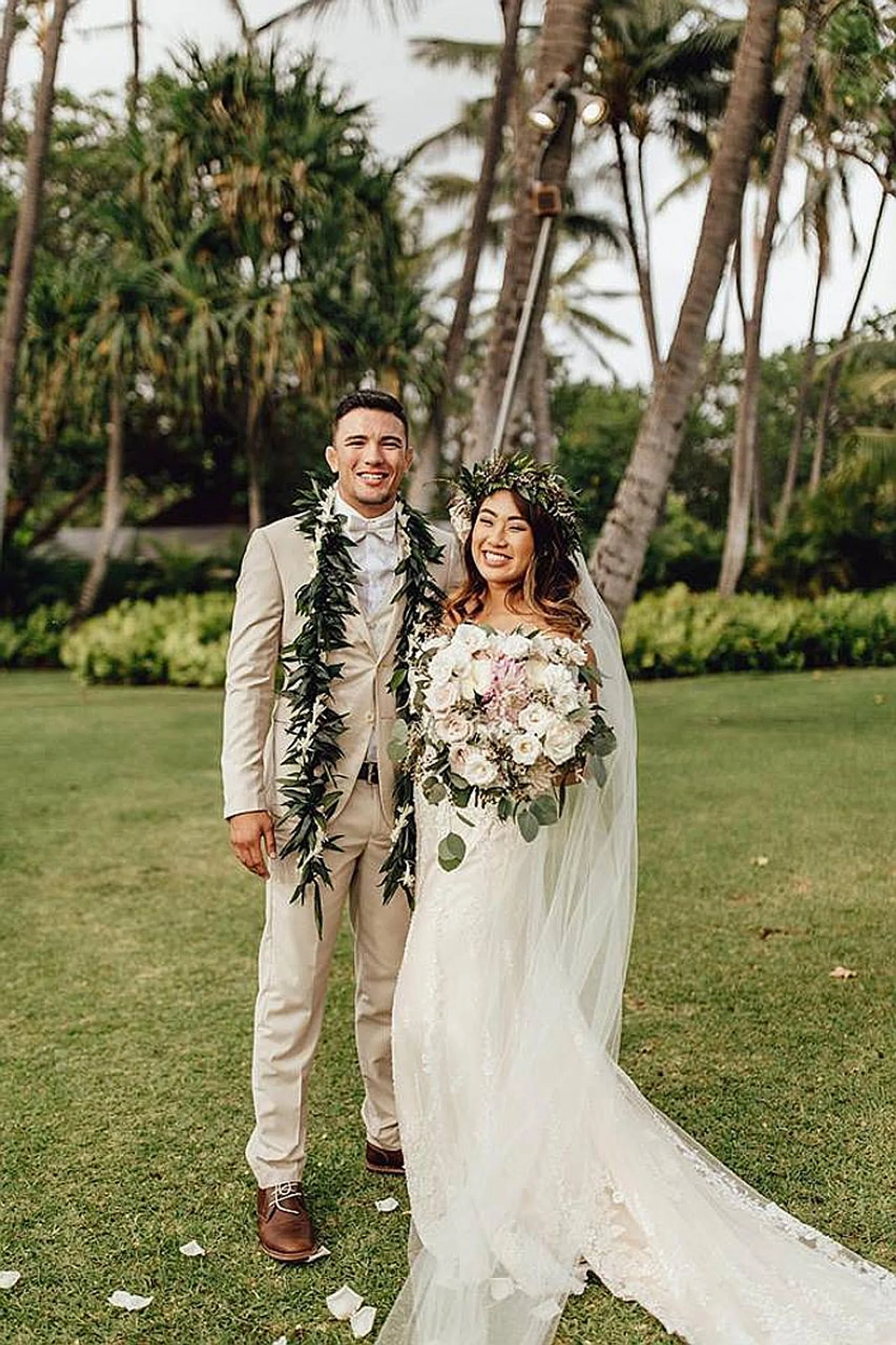 Angela Lee and Bruno Pucci got married at the Lanikuhonua Cultural Institute on Oahu last Wednesday. 