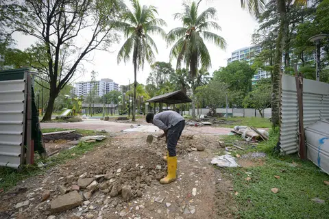A worker at Stagmont Park, which is being upgraded.