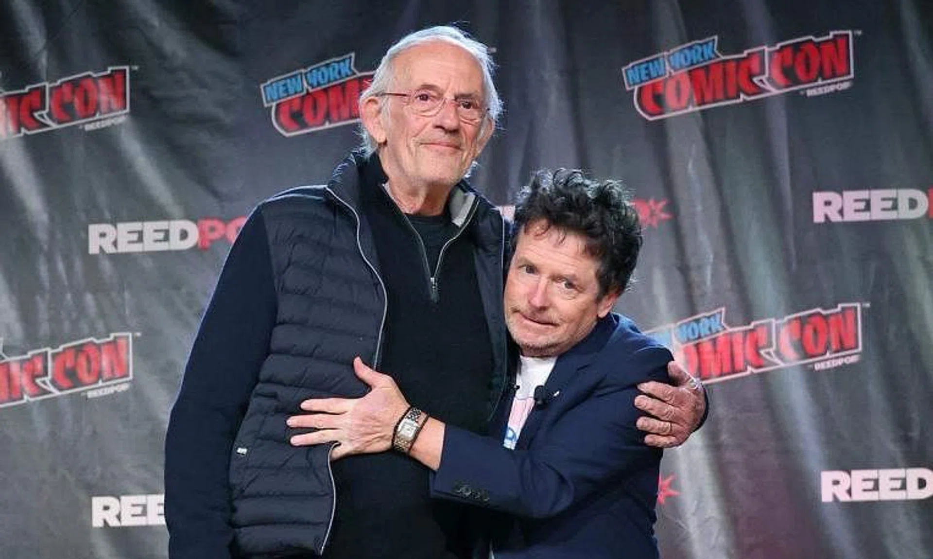 Actors (from left) Christopher Lloyd and Michael J. Fox attend a Back To The Future Reunion at New York Comic Con on Oct 8. 