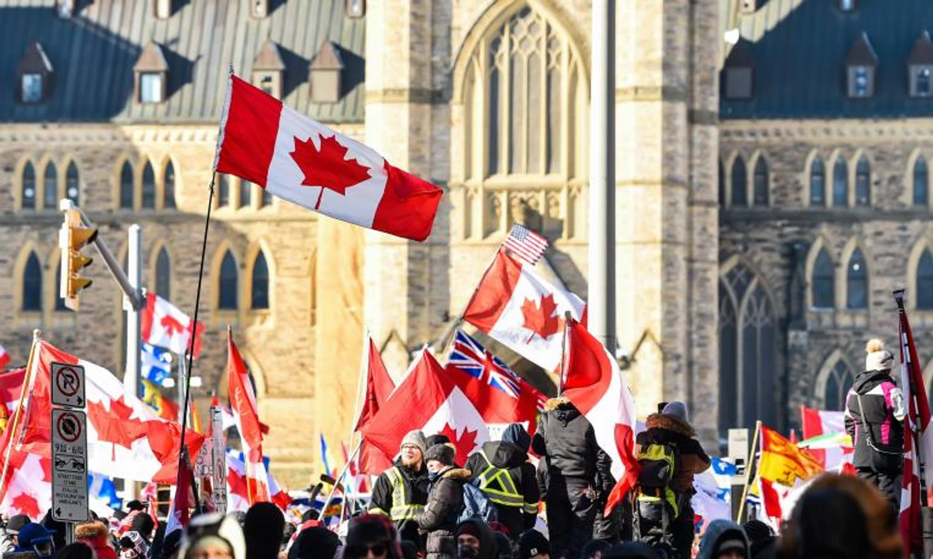 A protest against vaccine mandates near Parliament Hill in Ottawa, Canada, on Feb 6, 2022.