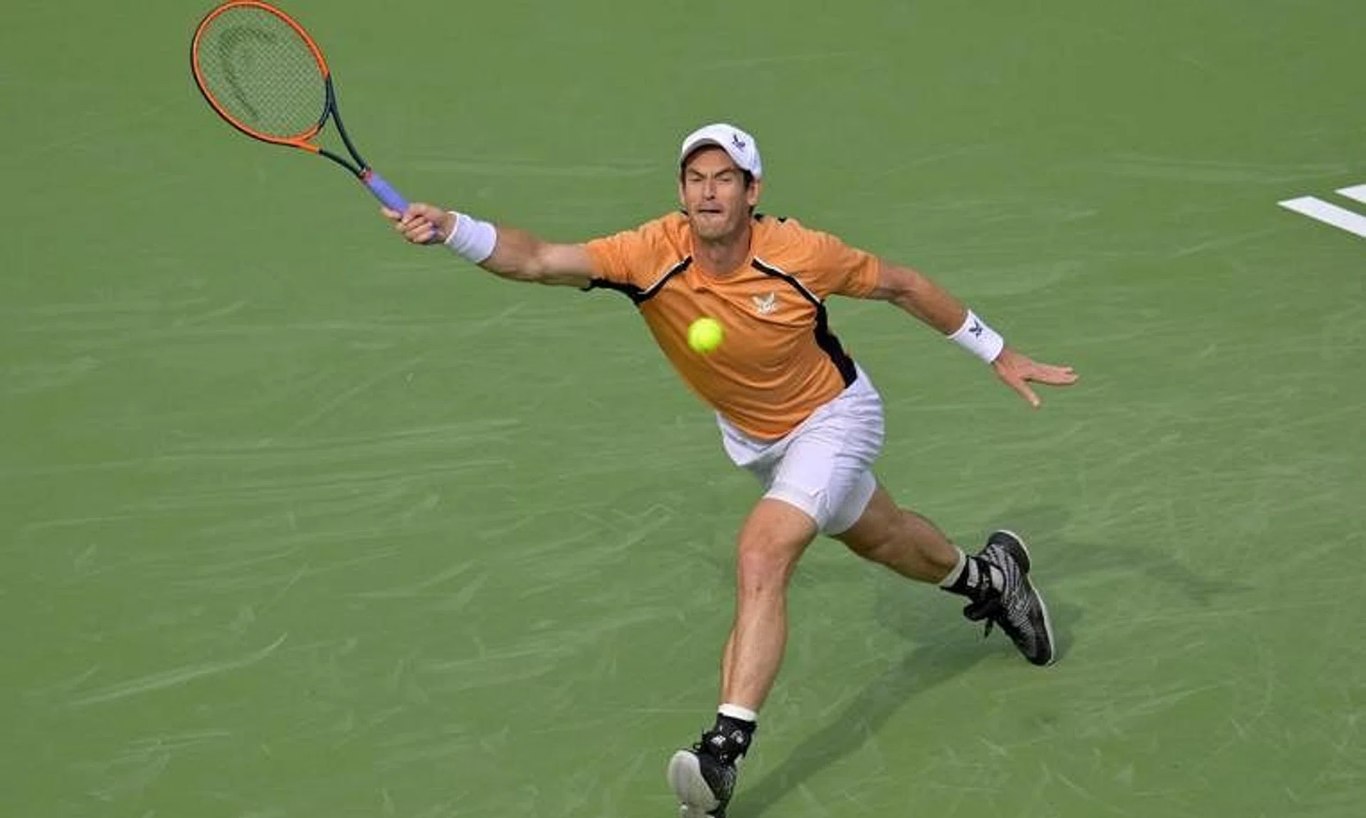 Mar 6, 2024; Indian Wells, CA, USA;  Andy Murray (GBR) hits a shot in his first round match against David Goffin (BEL) the BNP Paribas Open at the Indian Wells Tennis Garden. Mandatory Credit: Jayne Kamin-Oncea-USA TODAY Sports