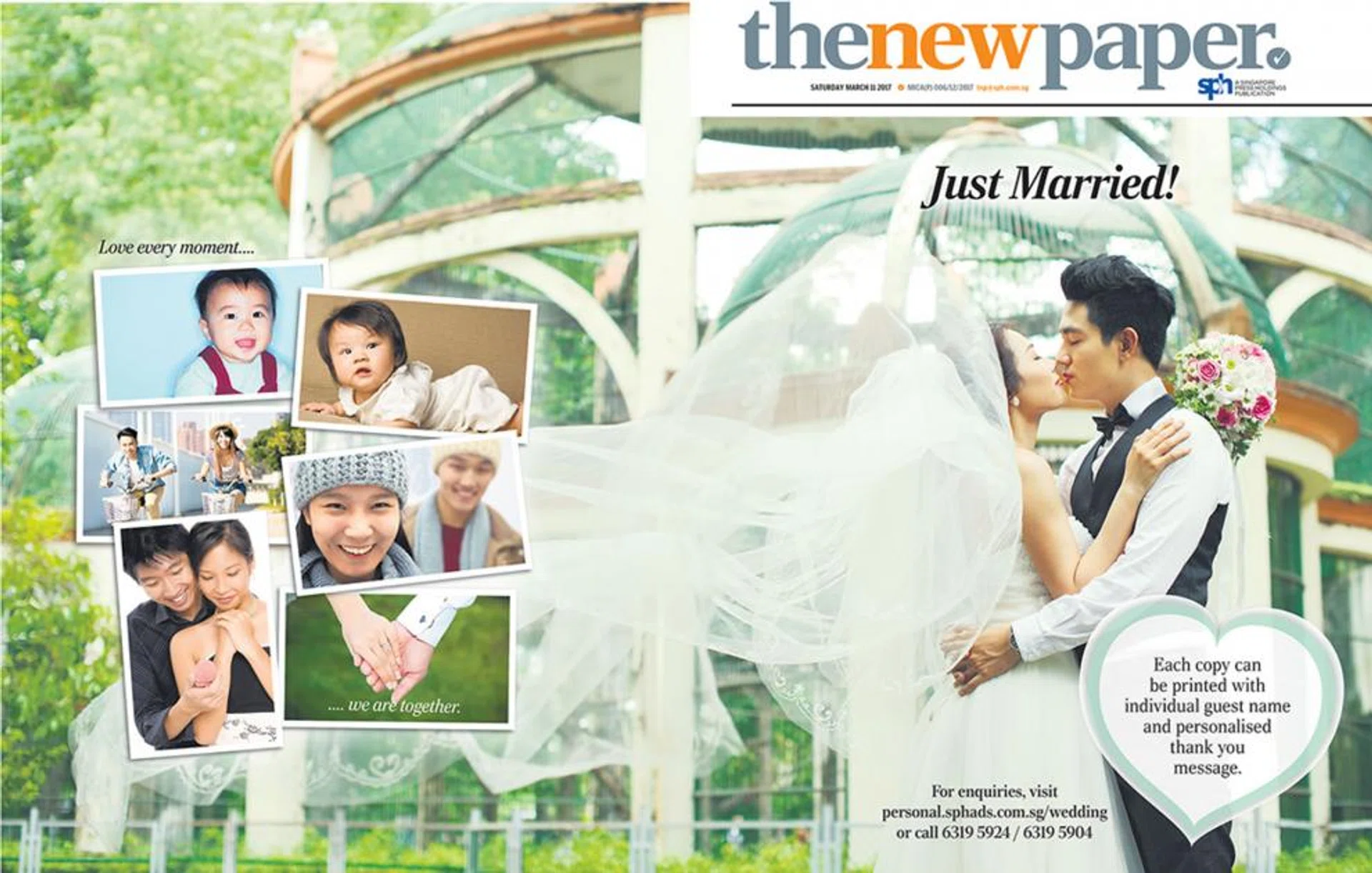 Mock-up of the personalised newspaper as a wedding favour. 