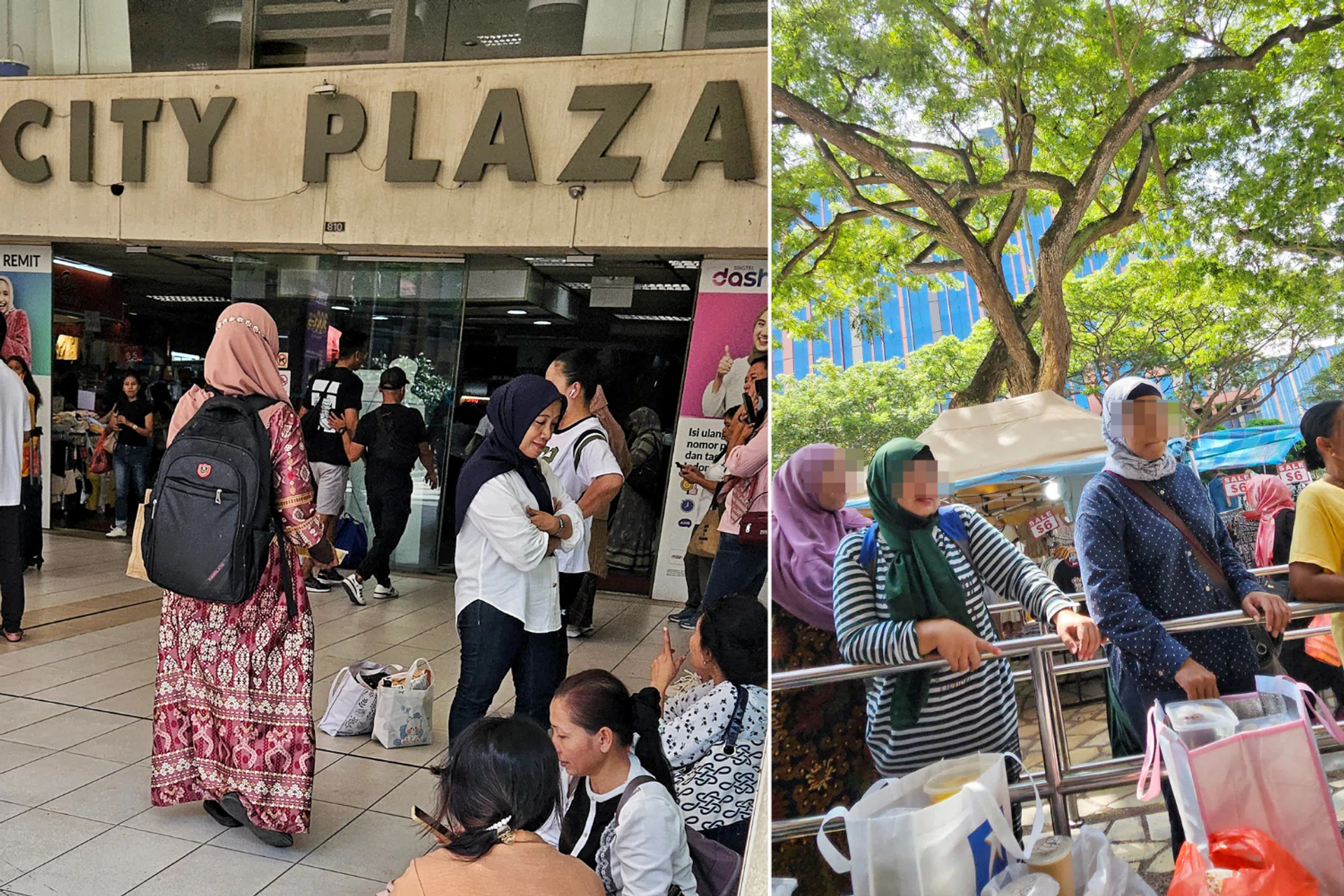 Maids would gather outside the mall on their rest day, and some would come prepared with food for sale. PHOTO: SHIN MIN DAILY NEWS