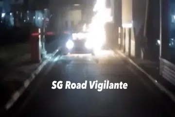 Car bursts into flames while entering S'pore