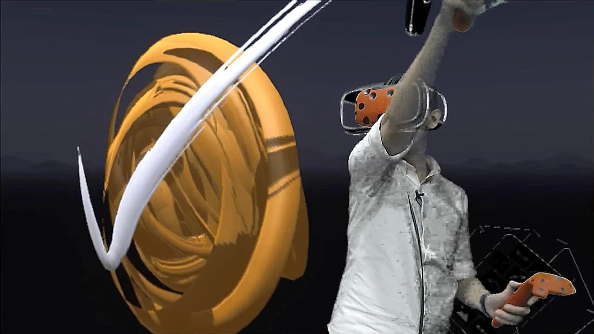 Reporter Ronald Loh is seen painting a 3D picture.