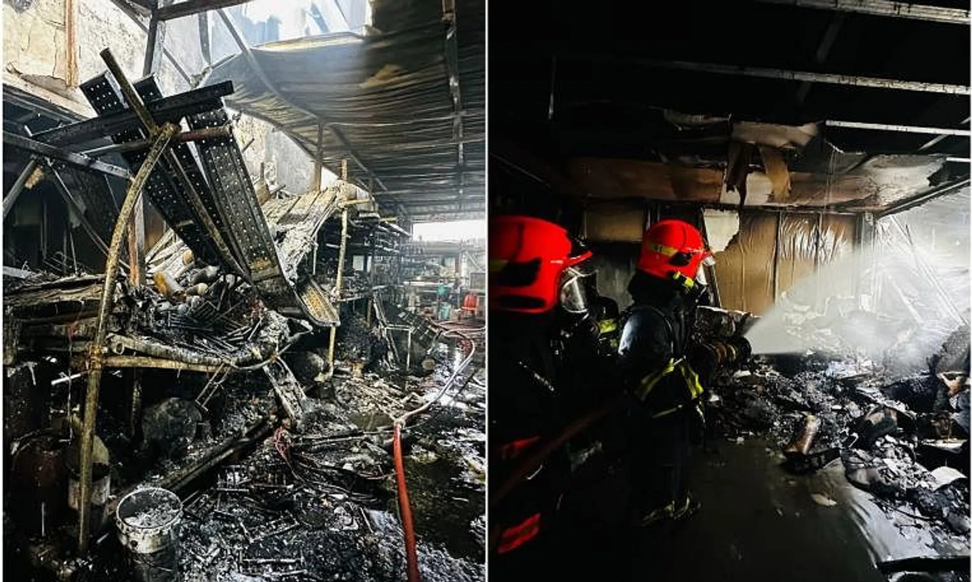 The fire was raging in an area measuring about 20m by 20m on the first floor of a two-storey industrial building. 
