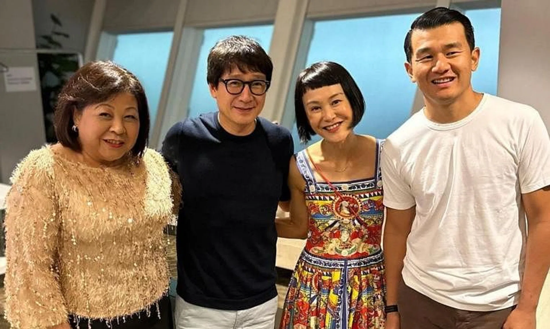 Local actors Koh Chieng Mun (left) and Janice Koh (second from right) with Ke Huy Quan (second from left) and comedian Ronny Chieng (right).
