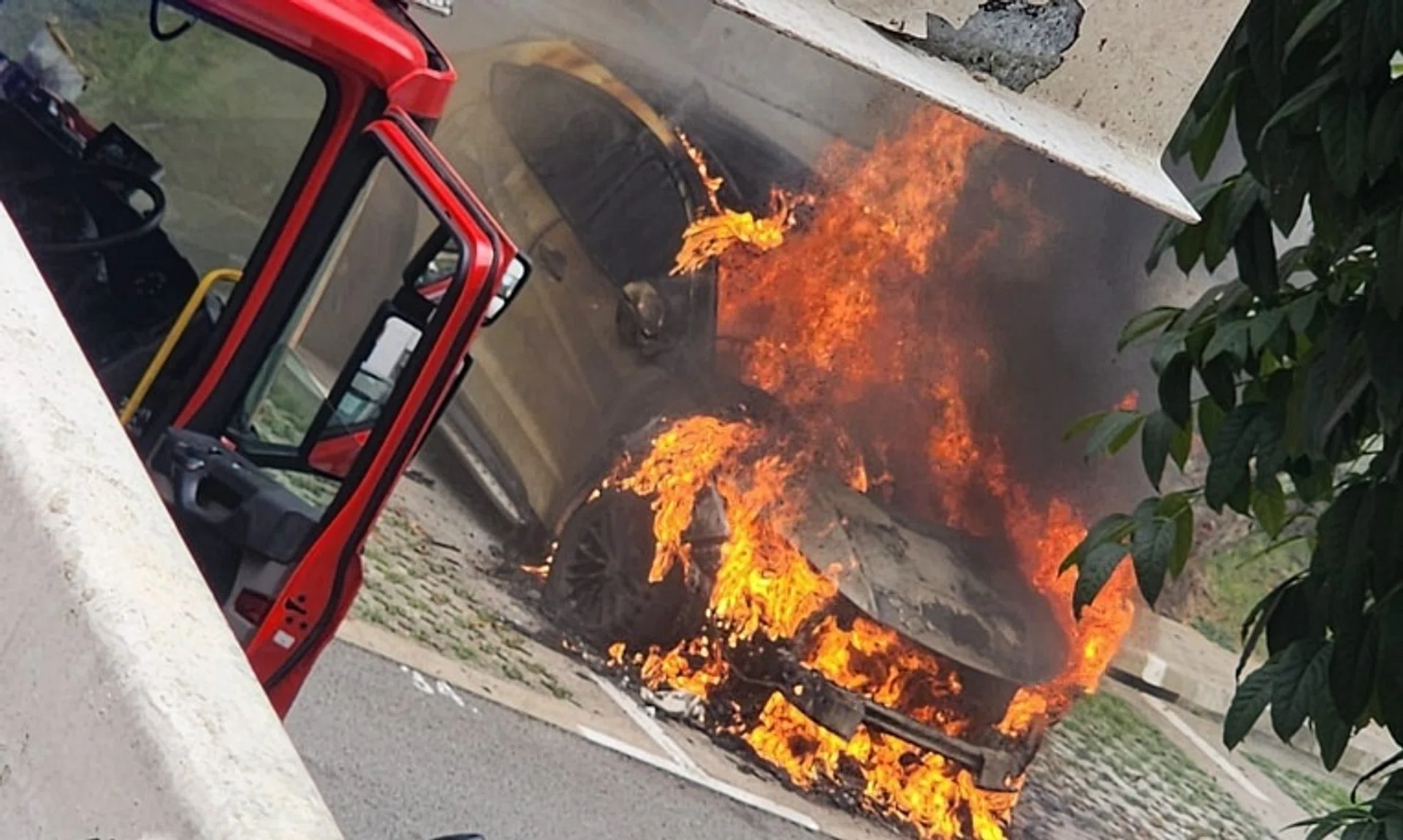 The fire involved the engine of the car.