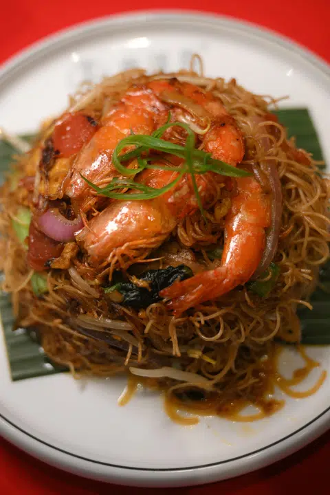 Ah Ge Fried Bee Hoon With Tiger Prawns.