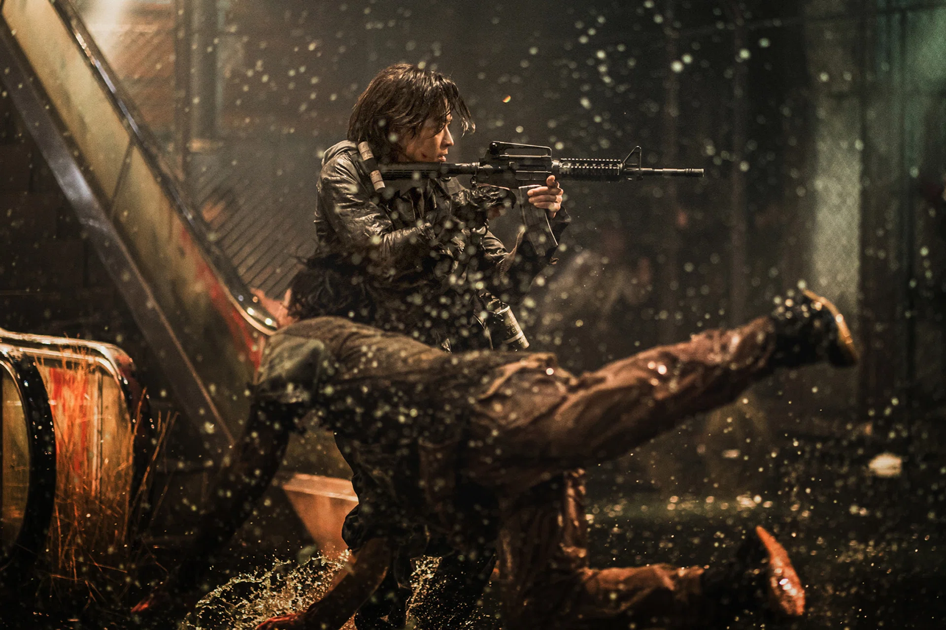 Four years after the original Train To Busan, we follow a fresh cast of characters led by Gang Dong-won's Jeong-seok, (above), who re-enter South Korea on a mercenary operation that predictably goes awry. 