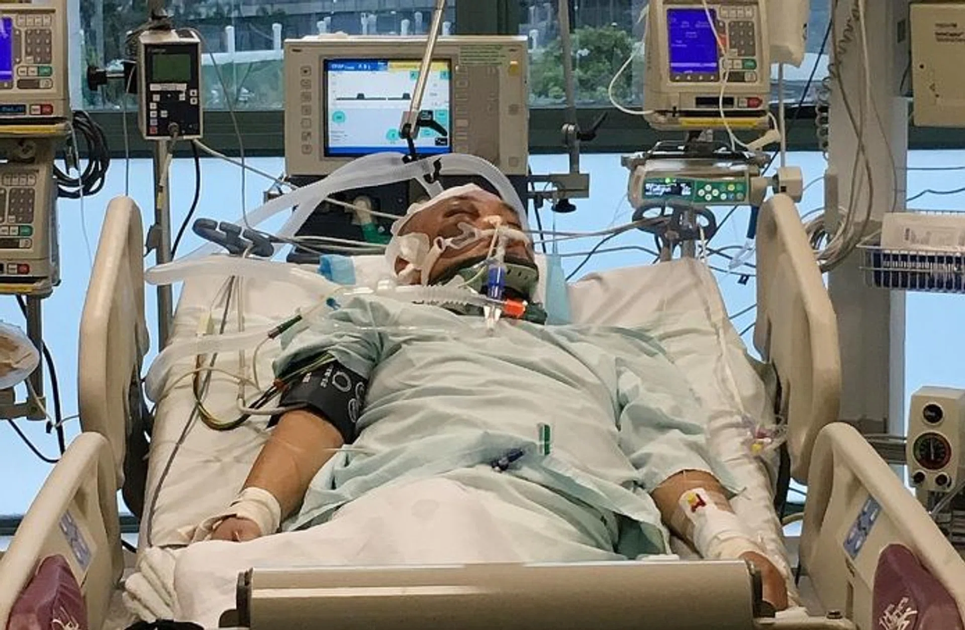 UNCONSCIOUS: Mr Lim Chwee Leong was operated on immediately upon reaching the hospital as a blood clot had formed in his brain following his fall on an escalator at Bishan MRT station.