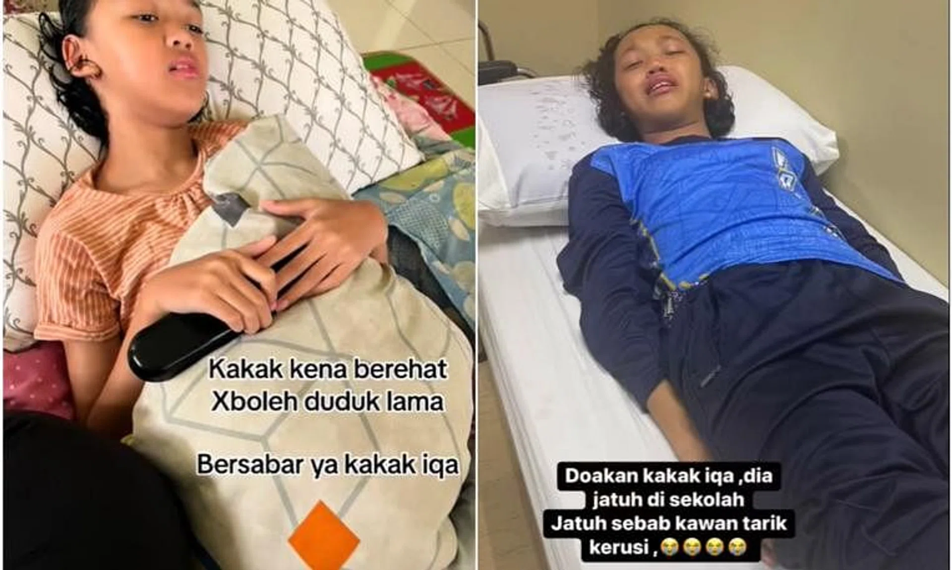 The girl’s mother took to TikTok to highlight that her child known as Iqa fell after a friend pulled her chair away.