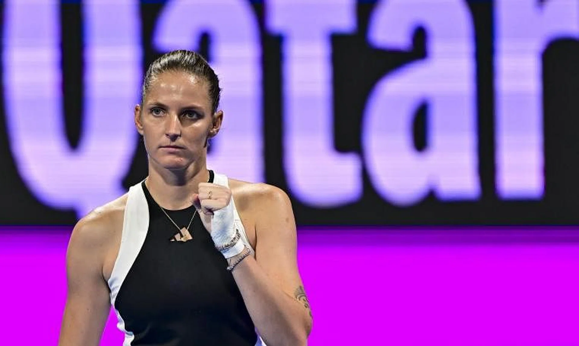 Karolina Pliskova of the Czech Republic in action against Japan's Naomi Osaka.