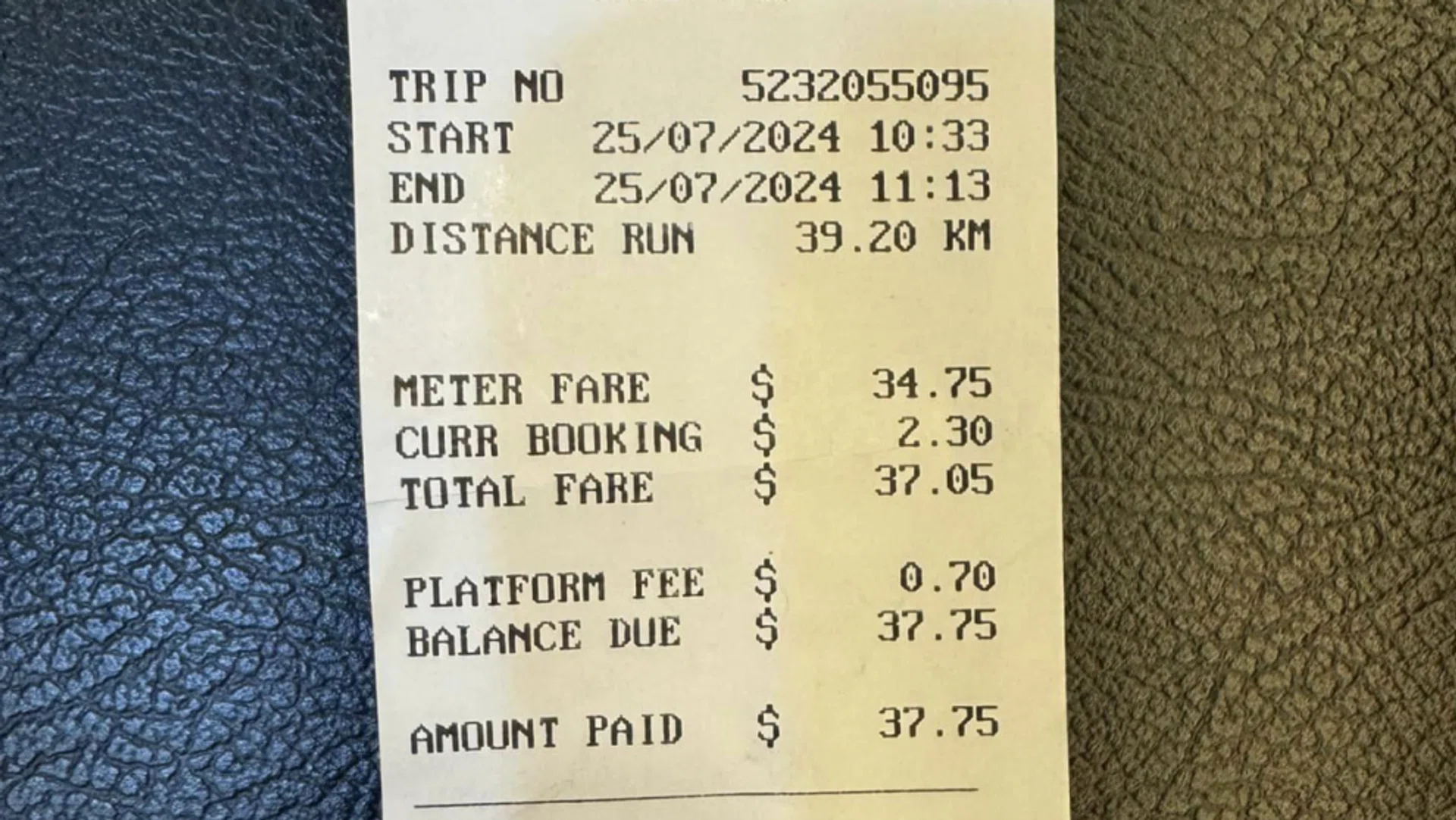 The fare paid for the trip from Novena to Changi Airport.