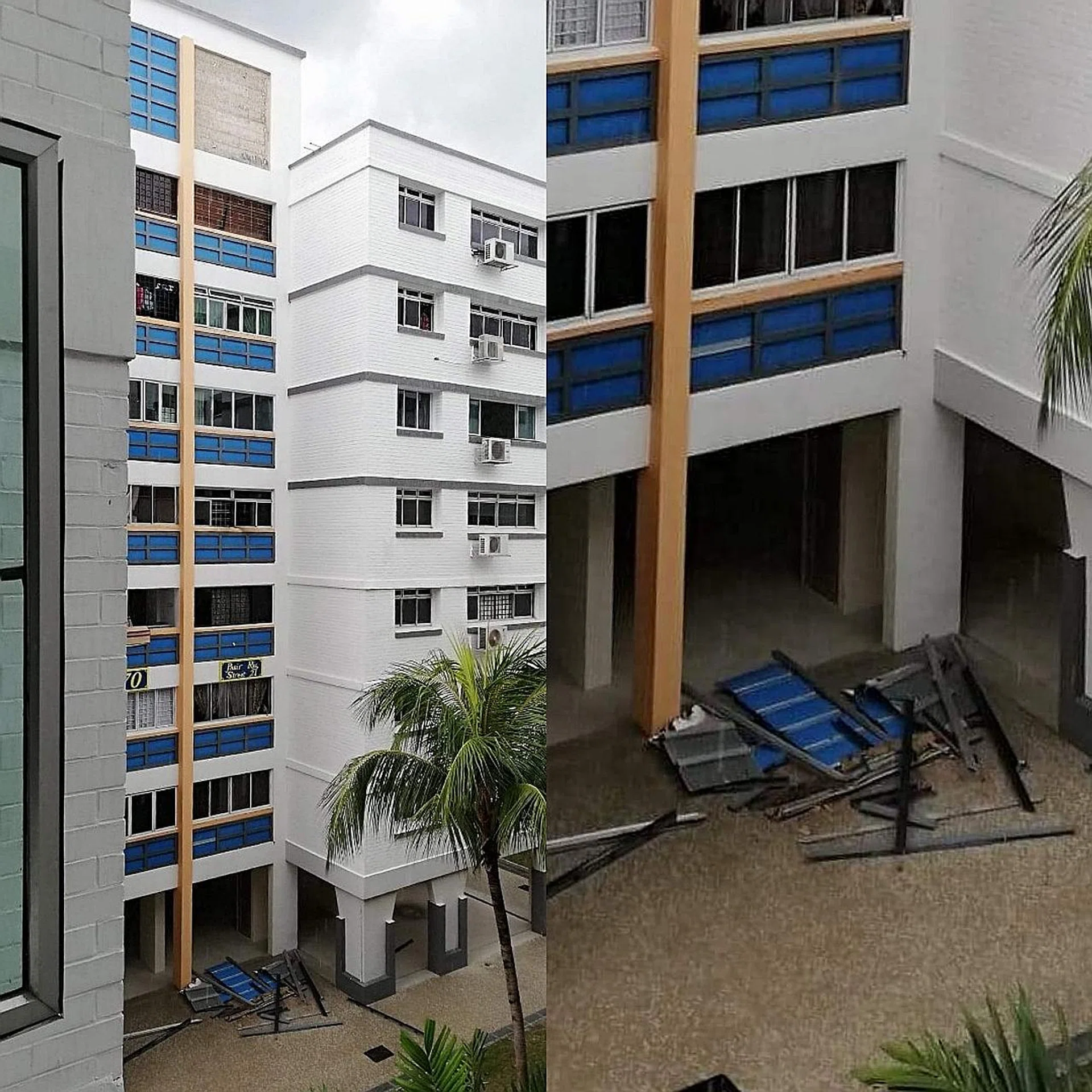 The cladding fell from a height of about eight storeys. 