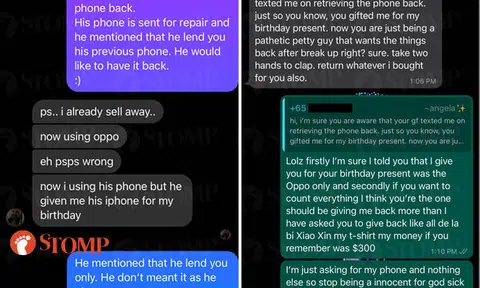 Man and woman fight with his ex-girlfriend over an iPhone