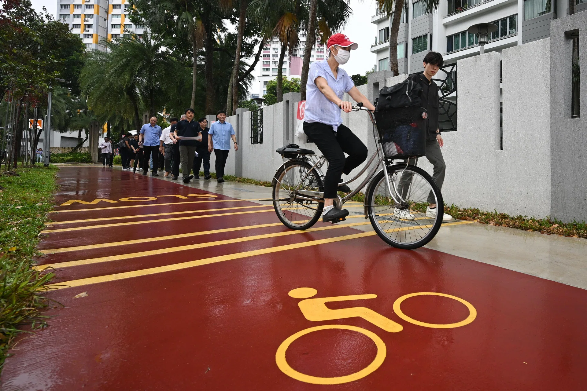 Cycling paths have been painted red.