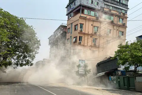 A building collapsing in Mandalay on March 28 during a Myanmar earthquake on March 28.