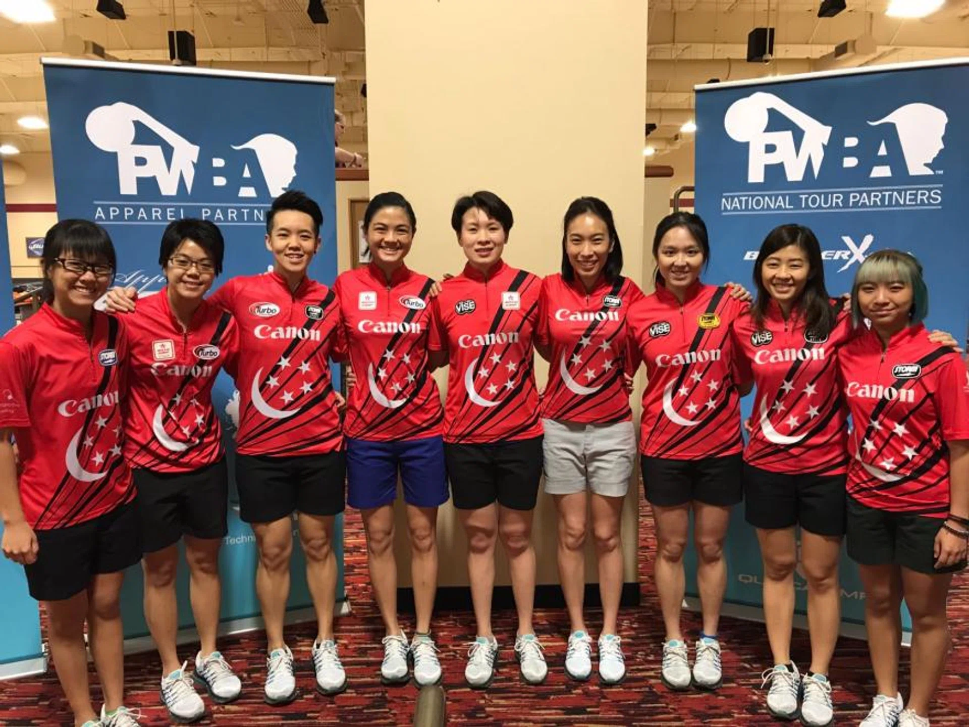 Singapore's bowlers at the PWBA stops - Las Vegas Open & Sonoma Open -  (from left) Joey Yeo, Cherie Tan, Shayna Ng, Daphne Tan, New Hui Fen, Geraldine Ng, Jazreel Tan, Bernice Lim and Tracy See.