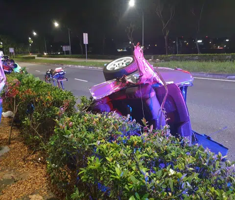 The back half of the car landed on another slip road nearby.