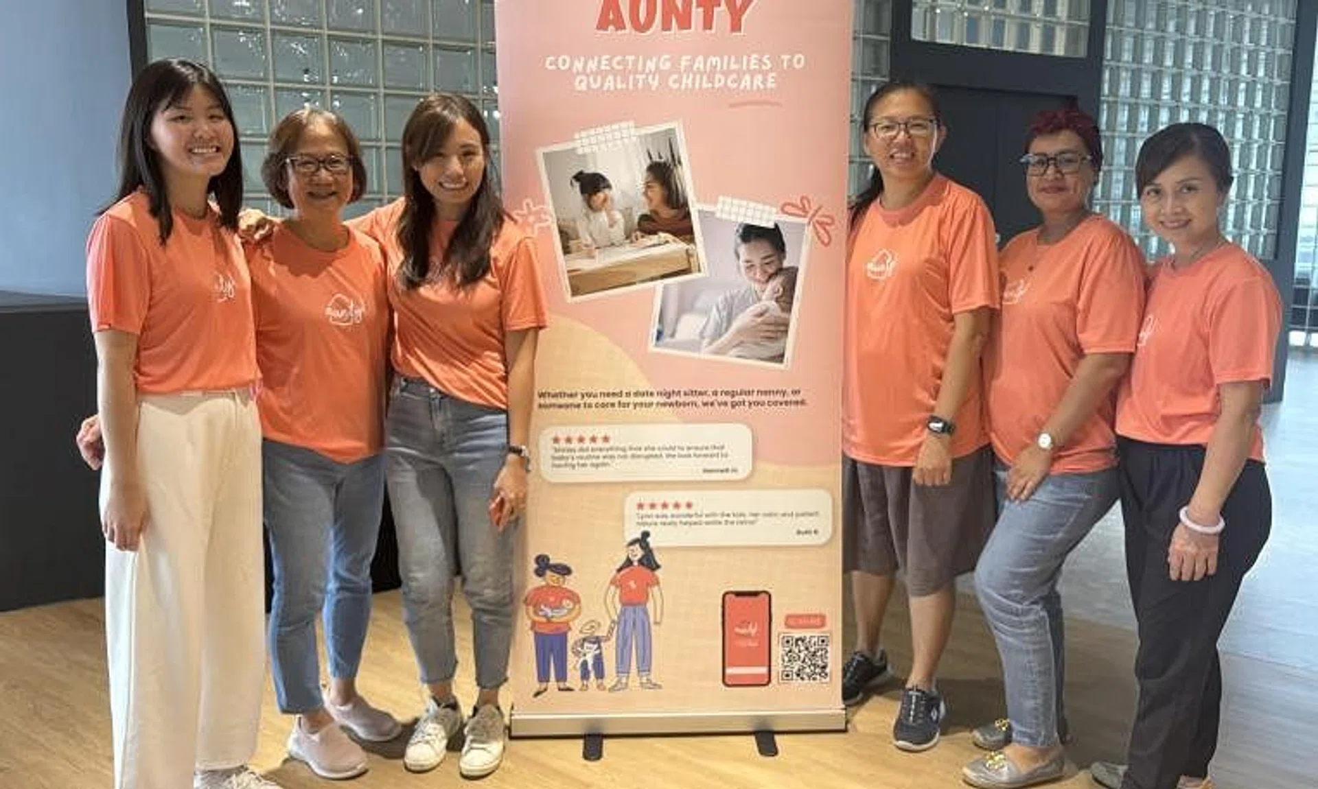 (From left) Aunt SG chief operating officer Wu Jiafang, Ms Elin Chan, CEO Amanda Ong, Ms Tan Liping, Ms Yasmine Ali and Ms Lille Tien are childminders.
