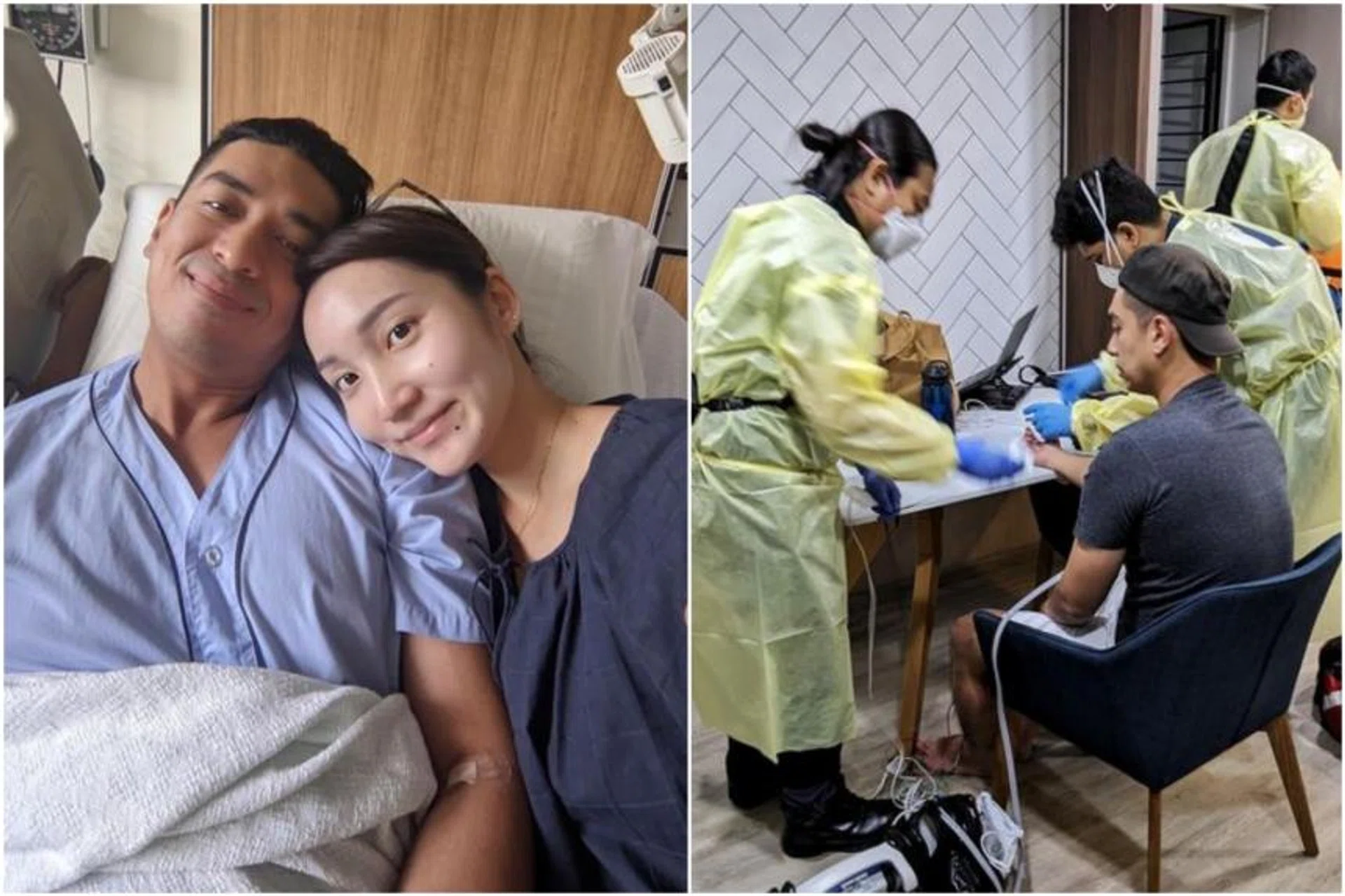 Divian Nair at the hospital with his wife earlier this month, when he was admitted for a hemiplegic migraine attack. 