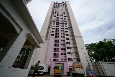 Block 2A (back) in Boon Tiong Road fully repainted in lighter shades of purple.