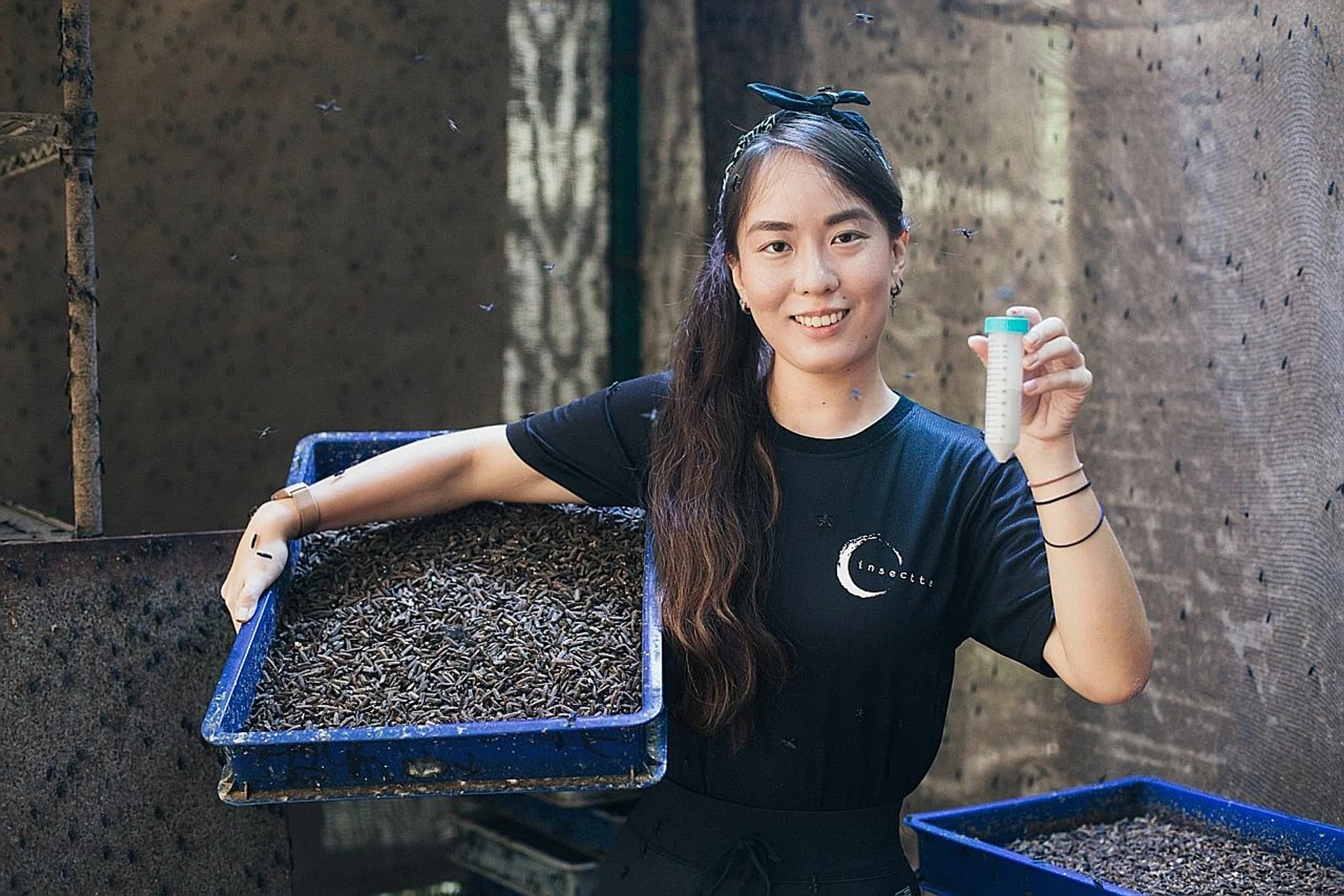 Miss Chua Kai-Ning, the co-founder and chief marketing officer of Insectta, at the urban insect farm.