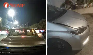 Vintage Mercedes jerks and rolls back into Stomper's car on CTE, then drives off like nothing happened