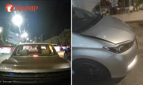 Vintage Mercedes jerks and rolls back into Stomper's car on CTE, then drives off like nothing happened