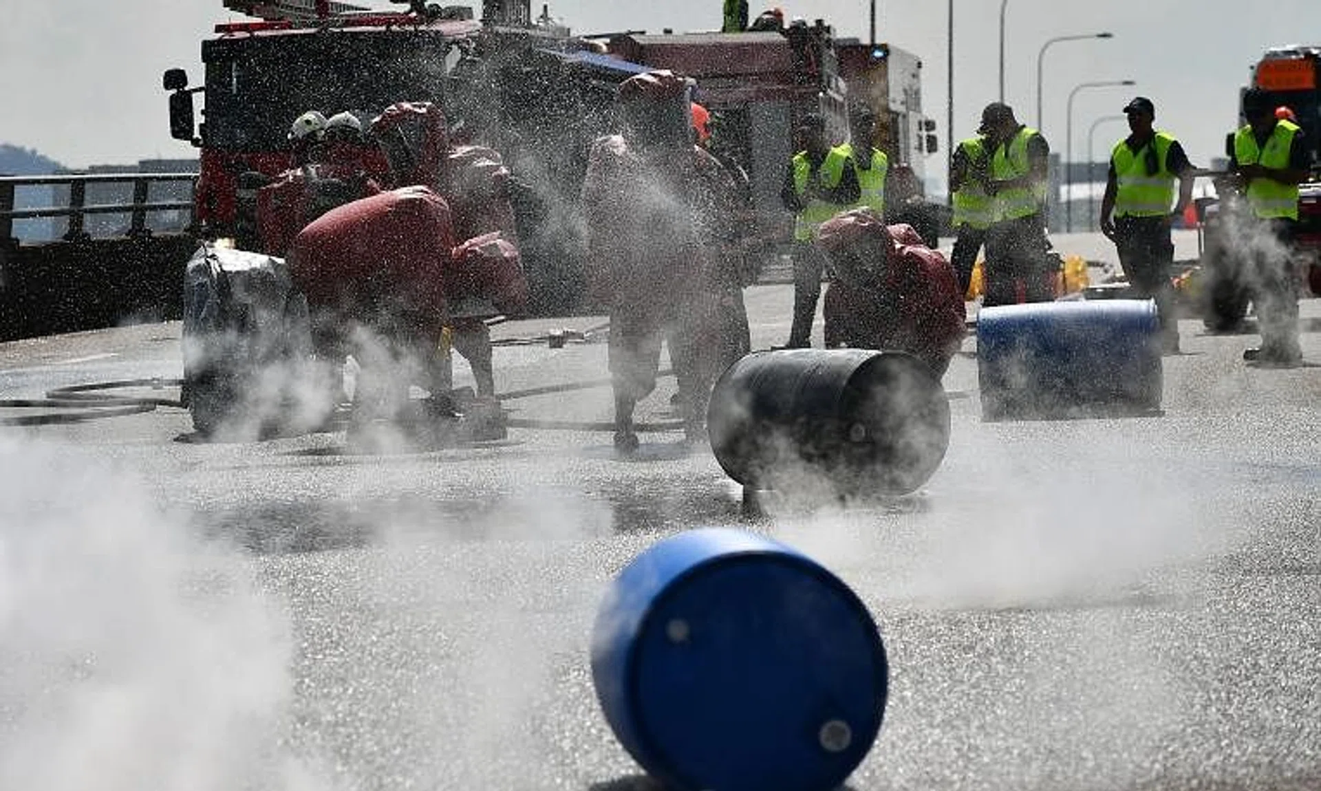 An emergency response exercise at the Tuas Second Link in 2017. The drill will simulate a chemical spill and last from 6am to 2pm.
