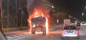 Truck bursts into flames on PIE
