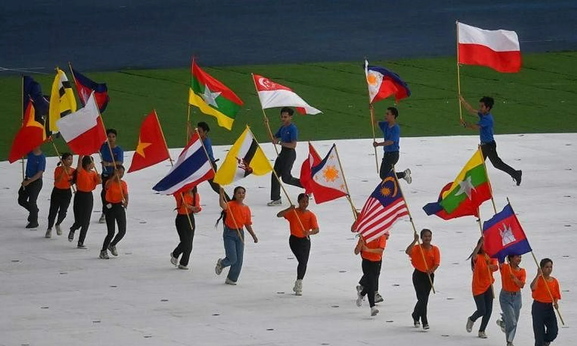 Myanmar and Indonesia's flags were held upside down during a performance at the opening ceremony of the Cambodia SEA Games.
